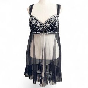Black Sheer Lace Babydoll Lingerie Slip Dress 1X/2X Plus Size